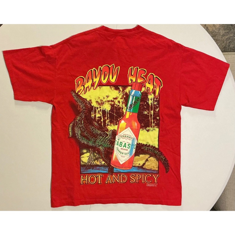 VTG Single Stitch Tabasco‎ Bayou Heat Alligator Hot Spicy T-Shirt Red Signal XL